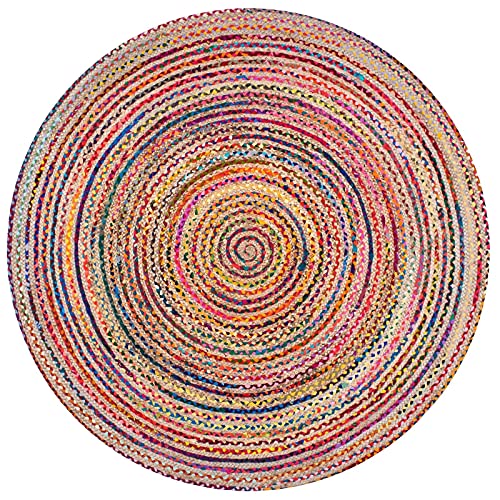 Aakriti Galería de algodón Hecho a Mano Yute Chindi Manta Redondeado (Multicolor, 120 cms)