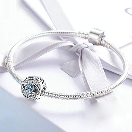 Abalorio de cristal azul para pulseras Pandora, plata de ley 925 con piedra natal de la suerte, compatible con pulseras de cadena de serpiente europeas (G)