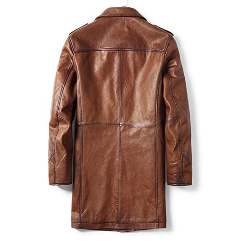 Abrigo largo ocasional del otoño de la zanja de las chaquetas reales de cuero de la zalea, Negro, XXXXXL