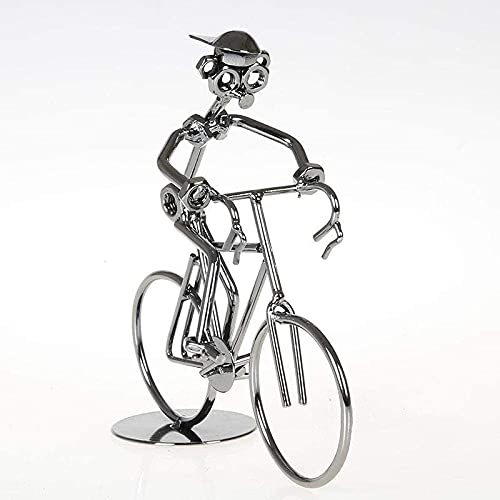 Abstracto único estatua escultura creativa hogar decoración creativa metal bicicleta escultura ciclista figurilla bicicleta jinete estatua bicicleta racer mano soldadura oficina decoración artesanía r