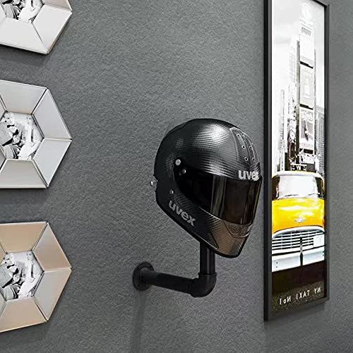 Accesorios de motocicleta Soporte para casco de chaqueta Soporte para colgar en la pared, estante multifuncional, tubo de metal y madera marrón montado en la pared sombrero y peluca titular