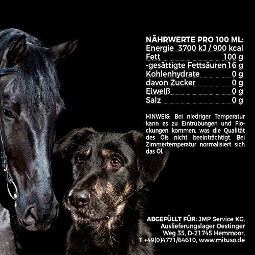 Aceite de comino negro mituso 1L para perros y caballos, prensado en frío y 100% puro, 1 paquete (1x 1000ml) para el cuidado del pelaje natural
