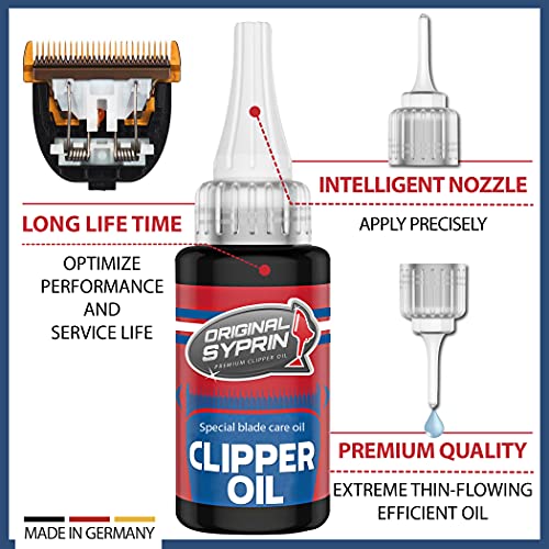 Aceite lubricante Original Syprin Premium para recortadoras de pelo, cortapelos, maquinillas de afeitar, peluqueras y recortadoras de barba - Aceite para una protección extrema fabricado en Alemania