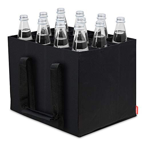 achilles 12 Bottle-Bag Bolsa para 12 botellas de agua de 1,5 litros Bolsa de transporte con divisores Bolsa de compras con 12 compartimentos Negro 36x27x27cm