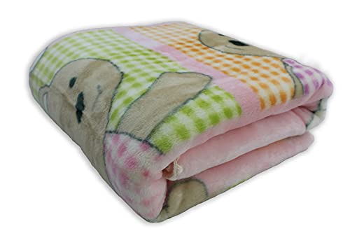 Acomoda Textil - Manta para Bebé, Manta Cuna 110x140 cm. Manta Bebé Raschel Estampada, Suave, Cálida y Ligera. (Granja Animales Rosa)