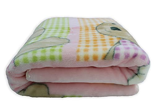 Acomoda Textil - Manta para Bebé, Manta Cuna 110x140 cm. Manta Bebé Raschel Estampada, Suave, Cálida y Ligera. (Granja Animales Rosa)