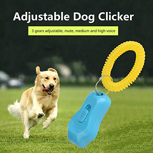 Adiestramiento de Mascotas Clicker Ajustable 3 Engranajes Adiestramiento de Perros Pata de Clicker con Pulsera para Gatos Aves Caballo Entrenamiento del Comportamiento(Azul Cielo)