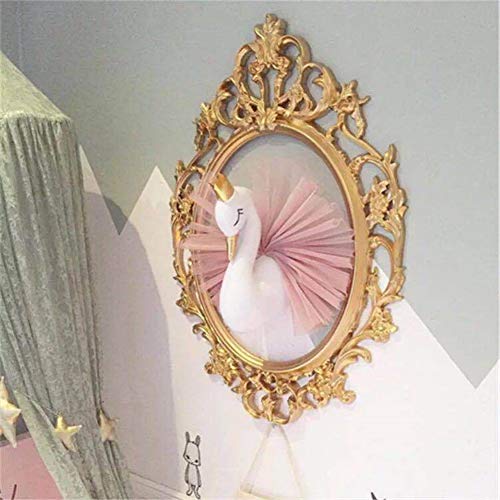 Adorno en 3D para colgar en la pared con forma de cabeza de cisne con corona dorada y vestido de gasa, ideal como regalo para la habitación de los niños y la sala de juegos