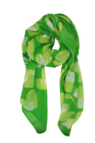 Agatha Ruiz de la Prada Pañuelos Fular Foulard Mujer Bufandas Estampado Diseño de corazones 180 x 90cm Incluye llavero de regalo (Verde con verde)