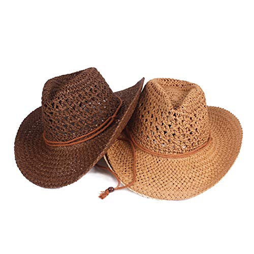 AIEOE - Sombrero de Paja Hombre Mujer Unisex Cowboy Hecho a Mano Traje de Sombrero Vaquero del Sol para Playa Verano Gorra de Jazz Western Hat