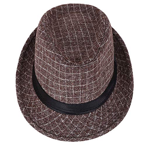 AIEOE - Sombrero Jazz de Copa Disfraz para Hombre Gorro Invierno Cálido con ala Ancha Trilby Hat Adulto Caballeros Estilo Retro para Fiesta Viaje - Marrón