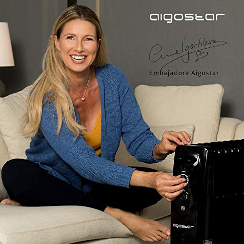 Aigostar Tummie 33JIE – Radiador de aceite de 11 elementos, 2300 Watios, dispone de 3 ajustes de potencia y control termostático de temperatura. Color negro. Diseño exclusivo.