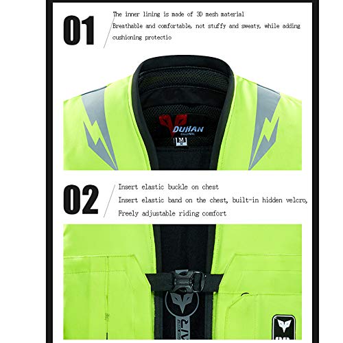 Airbag Chaleco Protector del De La Motocicleta Reflectante Airbag Gilet Adecuado para Motocicletas Y Vehículos Todo Terreno,Verde,Resistente Al Desgaste Y Resistente Al Desgarro