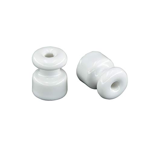 Aislador/aislador de cerámica para cables trenzados, diámetro 18 mm, color blanco, juego de 10/25/50 piezas, tornillos y tacos incluidos. (25 Pezzi)