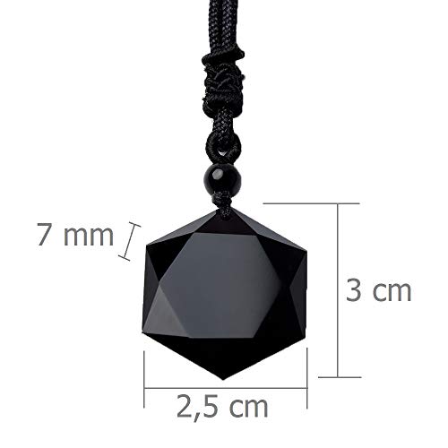 AKIEE Collar para Hombre y Mujer de Piedra Obsidiana Amuleto de Sanación y Curación Hexagrama Estrella de David Hexagrama (Obsidiana)
