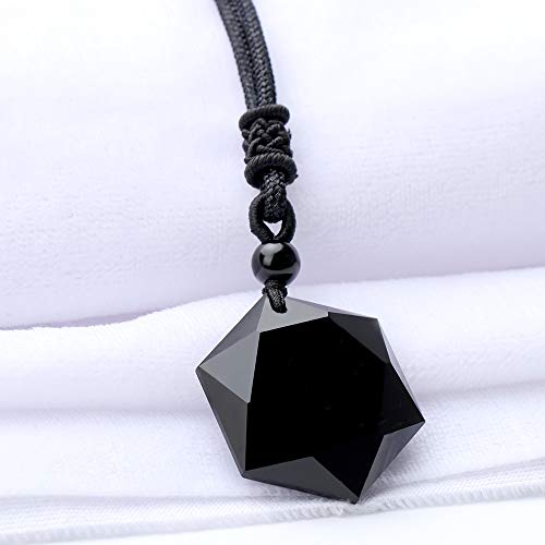 AKIEE Collar para Hombre y Mujer de Piedra Obsidiana Amuleto de Sanación y Curación Hexagrama Estrella de David Hexagrama (Obsidiana)
