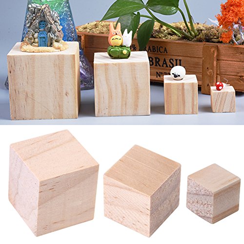 Akozon Cubos de Madera Manualidades Cubos Naturales de Madera de Pino Bloques Cuadrados para DIY Manualidades Fabricación de Rompecabezas(25MM )