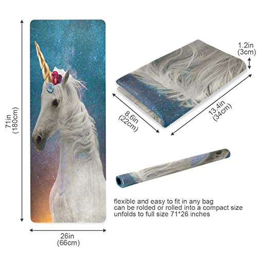 ALAZA - Esterilla de yoga antideslizante con diseño de unicornio y caballo, diseño de galaxia