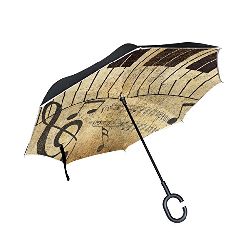 ALAZA La Prueba de Doble Capa Paraguas invertido Coches inversa Paraguas a Prueba de Viento de la Música Notas de la Vendimia Viaje UV Paraguas al Aire Libre