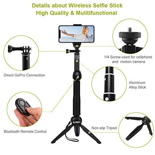 Alfort Palo Selfie, Selfie Stick Bluetooth Trípode Portátil con Control Remoto per iPhone 11 Pro/X /8 /Galaxy S10 /S9 /Honor P20 /Mate 10 y Otros Teléfonos con Android/iOS (6.0'')