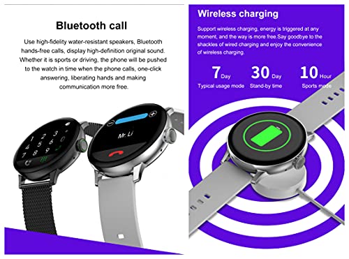Aliwisdom - Reloj Inteligente para Hombre Mujere, Redondo Smartwatch con Llamadas Bluetooth y Recordatorio de Whatsapp Impermeable Reloj Deportivo Correa de Metal para iPhone Android (Negro)