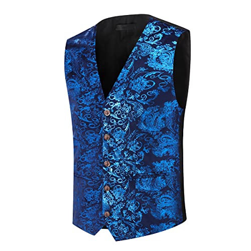 Allthemen Chaleco de traje de paisley para hombre Chaleco de un solo pecho Vestido Slim Fit Botón abajo Formal