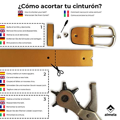 almela - Cinturón mujer fino- Piel de vaquetilla estrecho - 2 cm de ancho - Cuero - 20 mm - Hebilla acabada en plata satinada (Marrón, 115)