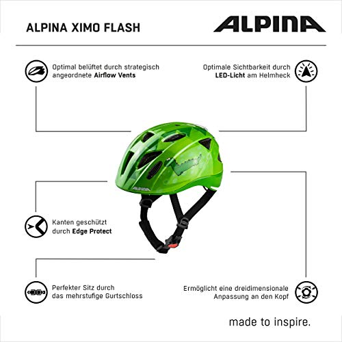 Alpina XIMO Flash Casco de Bicicleta, Unisex-Youth, Green Dino, 49-54