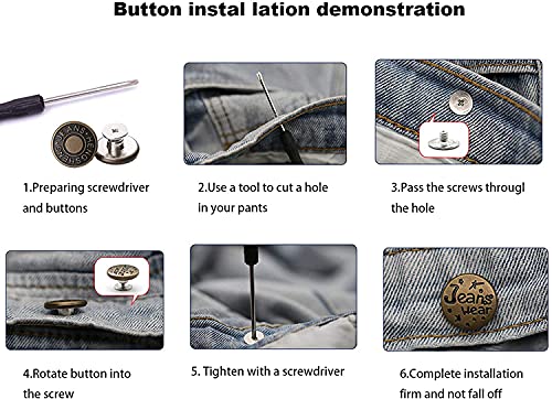 AlrSoaral 12 Piezas Botones para Vaqueros 17 mm Botones de Metal Instantáneo Vintage Boton Jeans Pin, Botones Desmontables Sin Costuras de Repuesto