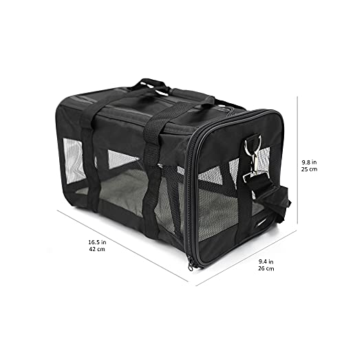 Amazon Basics Bolsa de Transporte para Mascotas con Paneles Laterales Blandos, Color Negro, Talla M