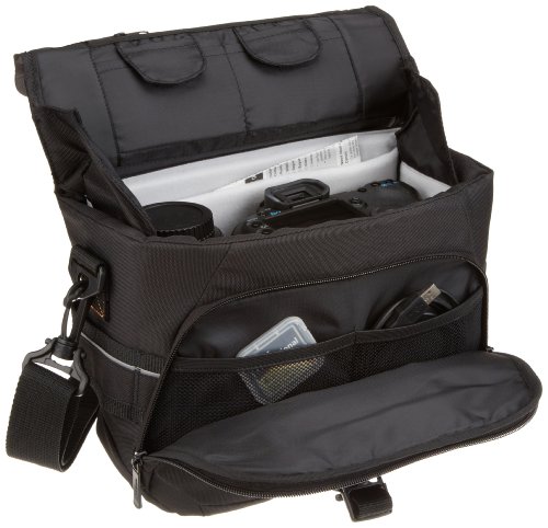 Amazon Basics - Bolsa para cámaras DSLR y accesorios (tamaño mediano, interior de color gris), color negro