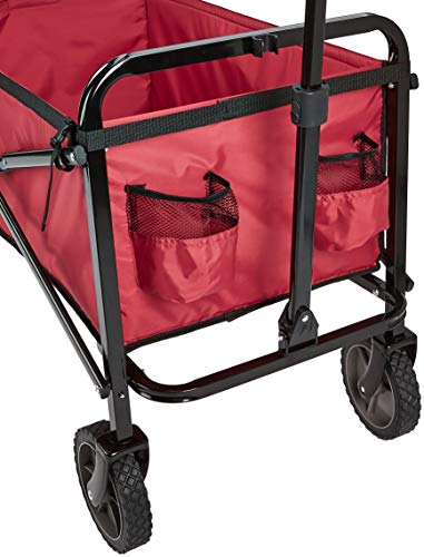 Amazon Basics - Carreta plegable para jardín y aire libre con bolsa de cubierta, rojo