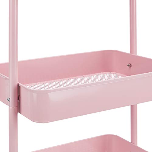 Amazon Basics - Carrito de cocina o multiuso de tres niveles con ruedas en rosa apagado