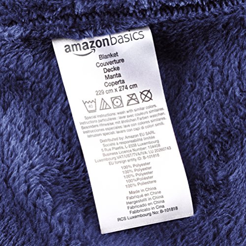 Amazon Basics - Manta, de suave felpa - 168 x 229cm - azul marino