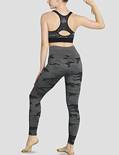 Amazon Brand – Eono Leggins Mujer Push Up Deporte Pantalones Yoga Mallas Cintura Alta sin Costuras Large - Gris Camuflaje