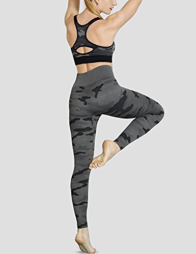 Amazon Brand – Eono Leggins Mujer Push Up Deporte Pantalones Yoga Mallas Cintura Alta sin Costuras Large - Gris Camuflaje