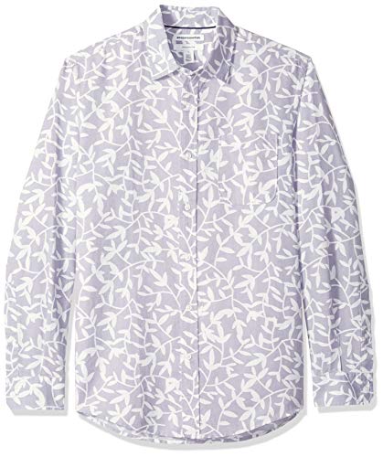 Amazon Essentials - Camisa de lino con manga larga, corte entallado y estampado para hombre, Lavendar Leaf Print, US XL (EU XL - XXL)