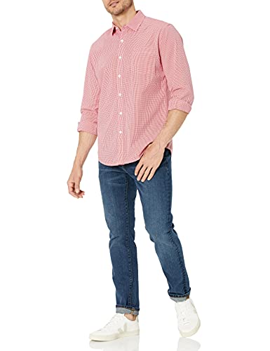 Amazon Essentials Long-Sleeve Regular-Fit Casual Poplin Shirt Camisa, Rojo, Guinga, M