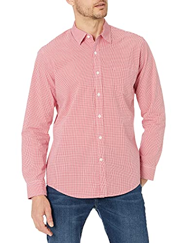 Amazon Essentials Long-Sleeve Regular-Fit Casual Poplin Shirt Camisa, Rojo, Guinga, M