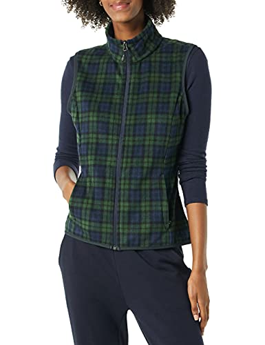 Amazon Essentials Women's Sleeveless Full-Zip Polar Fleece Vest Chaqueta de Forro, Azul Marino/Verde, Cuadros Escoceses, L