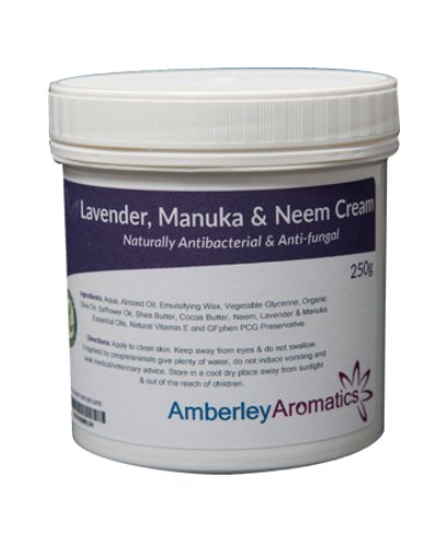 Amberley Aromatics Crema de Lavanda, Manuka y neem, 250 g, antibacteriana y antihongos, Crema para la Piel