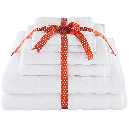 American Soft Linen - Juego de toallas que incluye 2 toallas de baño, 2 toallas de mano y 2 toallas de tocador supersuaves y absorbentes confeccionadas con 100 % algodón turco, para baño y cocina - Blanco luminoso