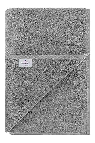 American Soft Linen - Toalla de baño extragrande de 101,5 x 203 cm, lujosa toalla de algodón turco hilado de primera calidad de 650 g/m² de máxima suavidad y absorción - Gris Rockridge