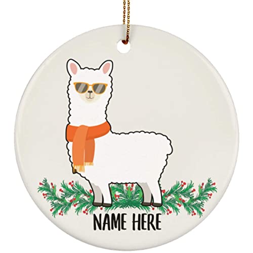 AMIROSSI Nombre Personalizado Regalos De Alpaca Blanca 2021 Adornos De Árbol De Navidad Círculo De Cerámica