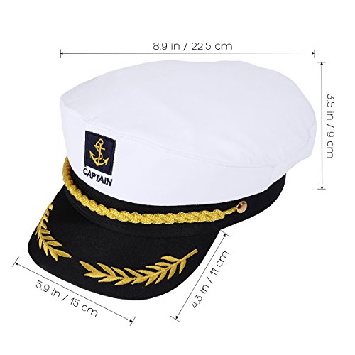 Amosfun Capitán Adulto Sombrero de Cosplay Gorra Yate Barco Navegante Marinero Almirante Marino (Blanco)