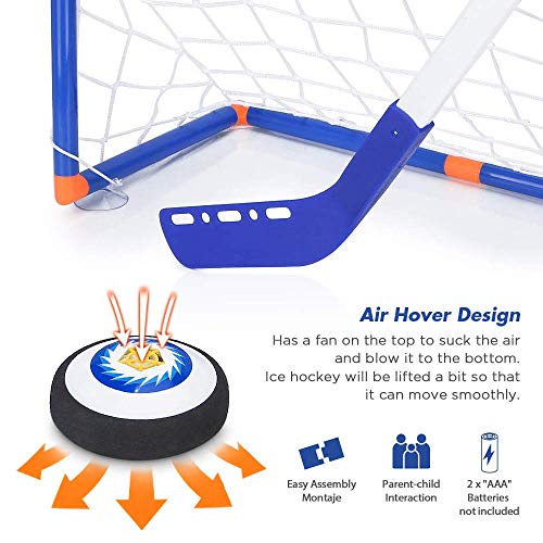 AMOYEE Hover Hockey Set Toys, Hovering Hockey Game con 2 Objetivos y Luces LED, Regalos de fútbol aéreo de Interior para 3 4 5 6 7 8 9 años Niños