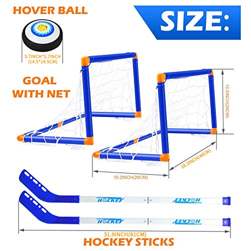 AMOYEE Hover Hockey Set Toys, Hovering Hockey Game con 2 Objetivos y Luces LED, Regalos de fútbol aéreo de Interior para 3 4 5 6 7 8 9 años Niños