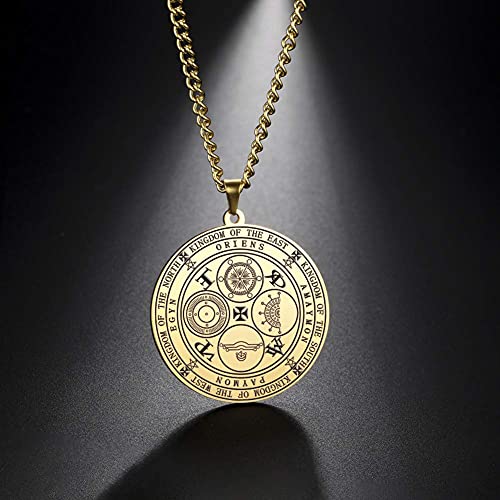 AMOZ Arcángeles Sigil Amuleto Collar Acero Inoxidable el Sigilo de Michael/Gabriel/Rafael/Camael/Zadkiel/Anael/Cassiel Medalla Colgante Joyas Negro,Oro