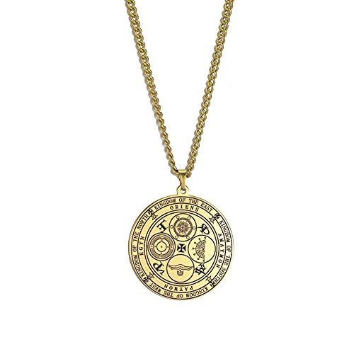 AMOZ Arcángeles Sigil Amuleto Collar Acero Inoxidable el Sigilo de Michael/Gabriel/Rafael/Camael/Zadkiel/Anael/Cassiel Medalla Colgante Joyas Negro,Oro