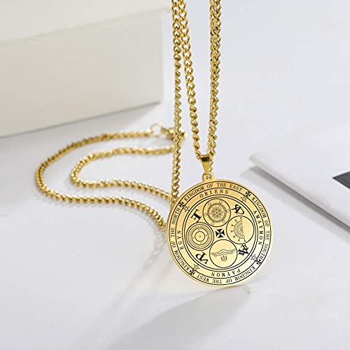 AMOZ Arcángeles Sigil Amuleto Collar Acero Inoxidable el Sigilo de Michael/Gabriel/Rafael/Camael/Zadkiel/Anael/Cassiel Medalla Colgante Joyas Negro,Oro